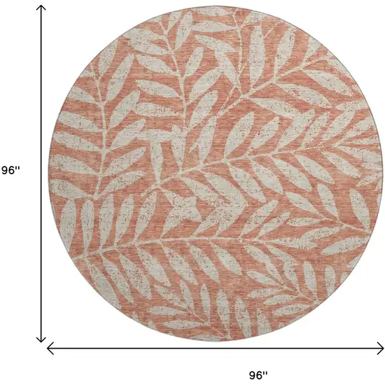8' Salmon And Beige Floral Washable Round Rug With UV Protection Photo 8