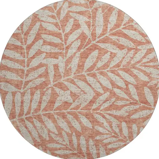 8' Salmon And Beige Floral Washable Round Rug With UV Protection Photo 4