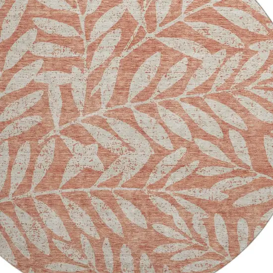 8' Salmon And Beige Floral Washable Round Rug With UV Protection Photo 3