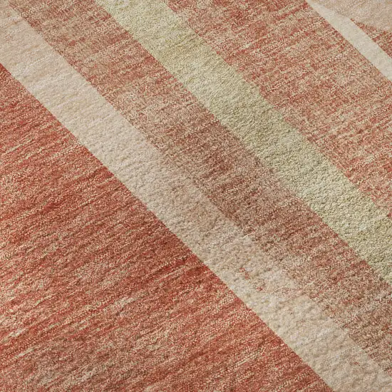 8' Salmon And Beige Geometric Washable Round Rug With UV Protection Photo 9