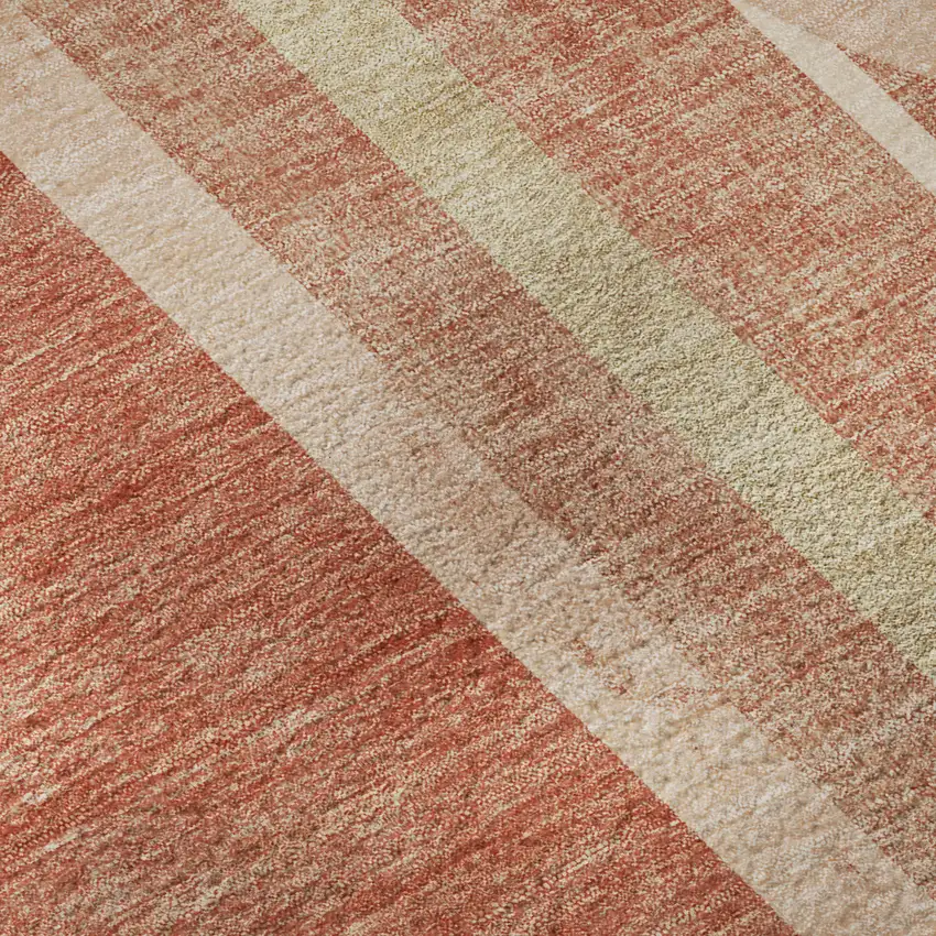 8' Salmon And Beige Geometric Washable Round Rug With UV Protection Photo 9