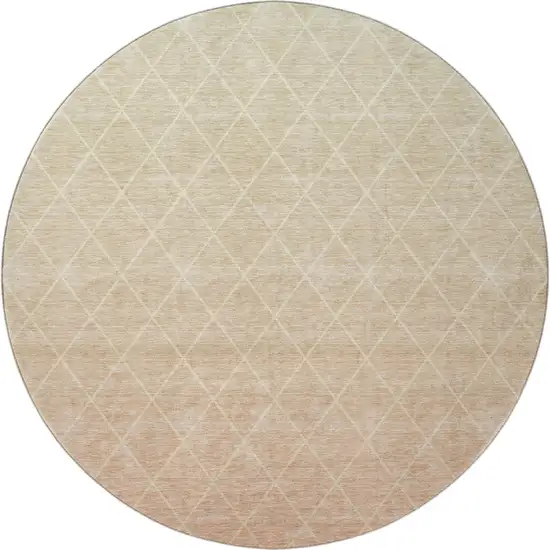 8' Salmon And Beige Geometric Washable Round Rug With UV Protection Photo 3
