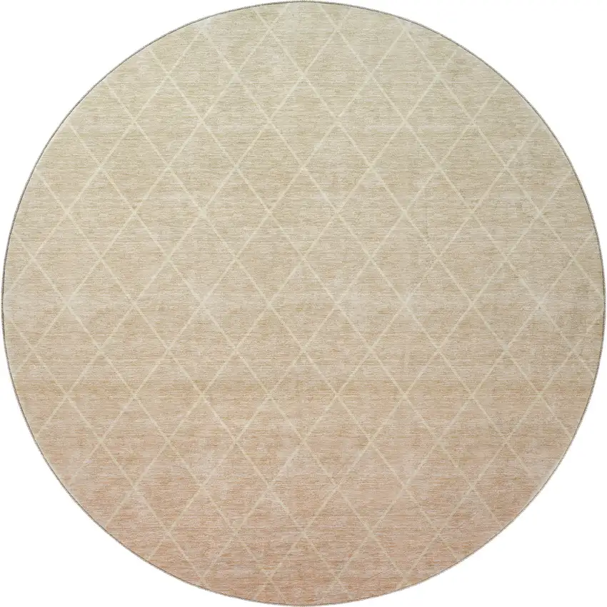 8' Salmon And Beige Geometric Washable Round Rug With UV Protection Photo 3