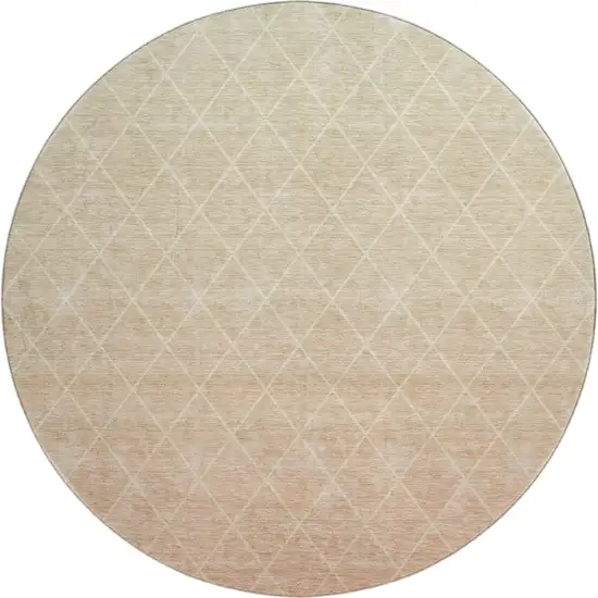8' Salmon And Beige Geometric Washable Round Rug With UV Protection Photo 1