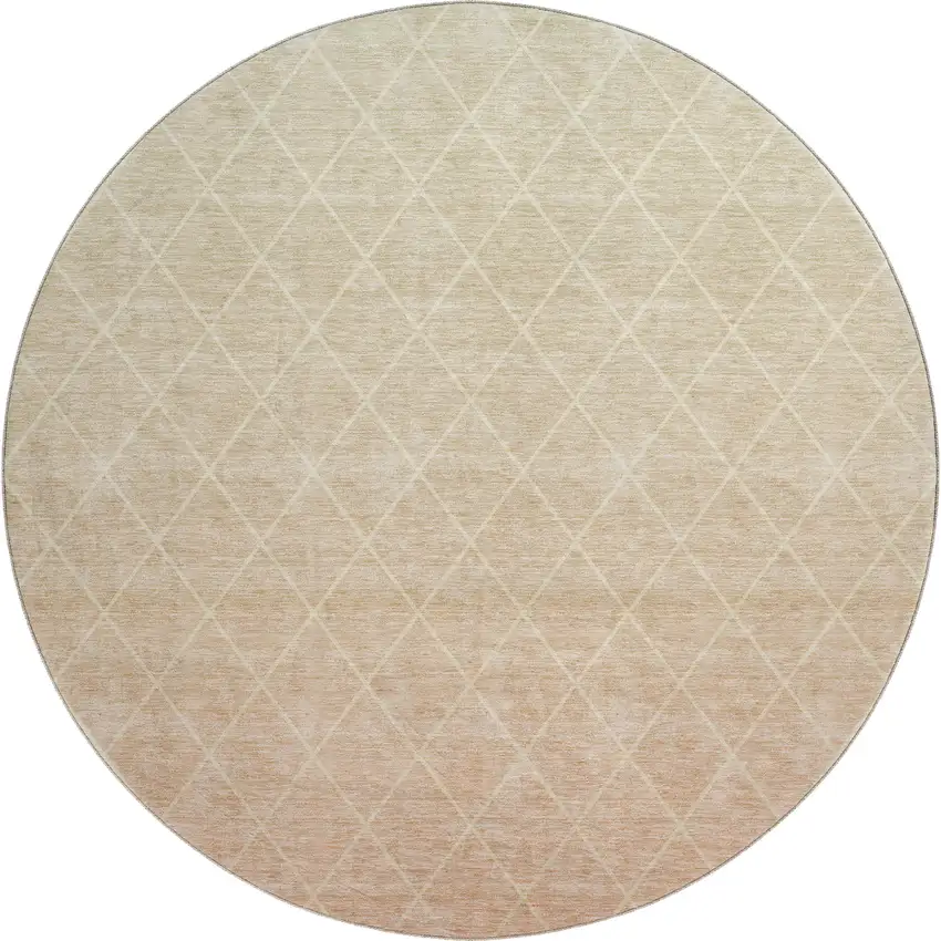 8' Salmon And Beige Geometric Washable Round Rug With UV Protection Photo 1