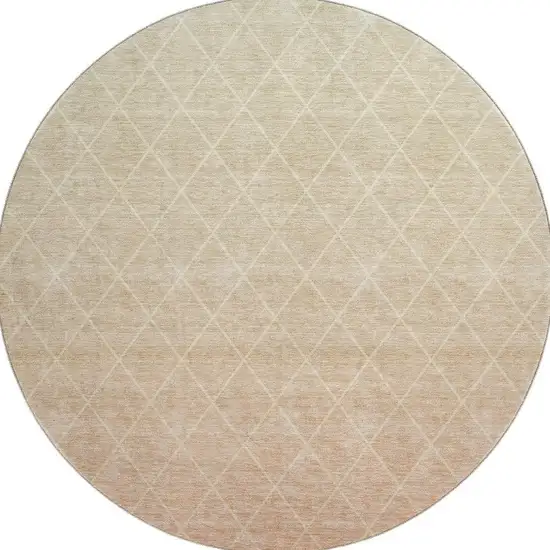 8' Salmon And Beige Geometric Washable Round Rug With UV Protection Photo 2