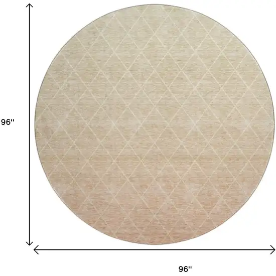 8' Salmon And Beige Geometric Washable Round Rug With UV Protection Photo 9