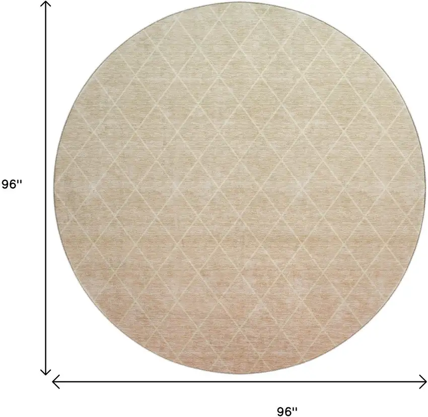 8' Salmon And Beige Geometric Washable Round Rug With UV Protection Photo 9