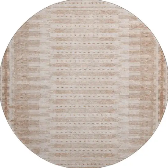 8' Salmon And Beige Geometric Washable Round Rug With UV Protection Photo 4