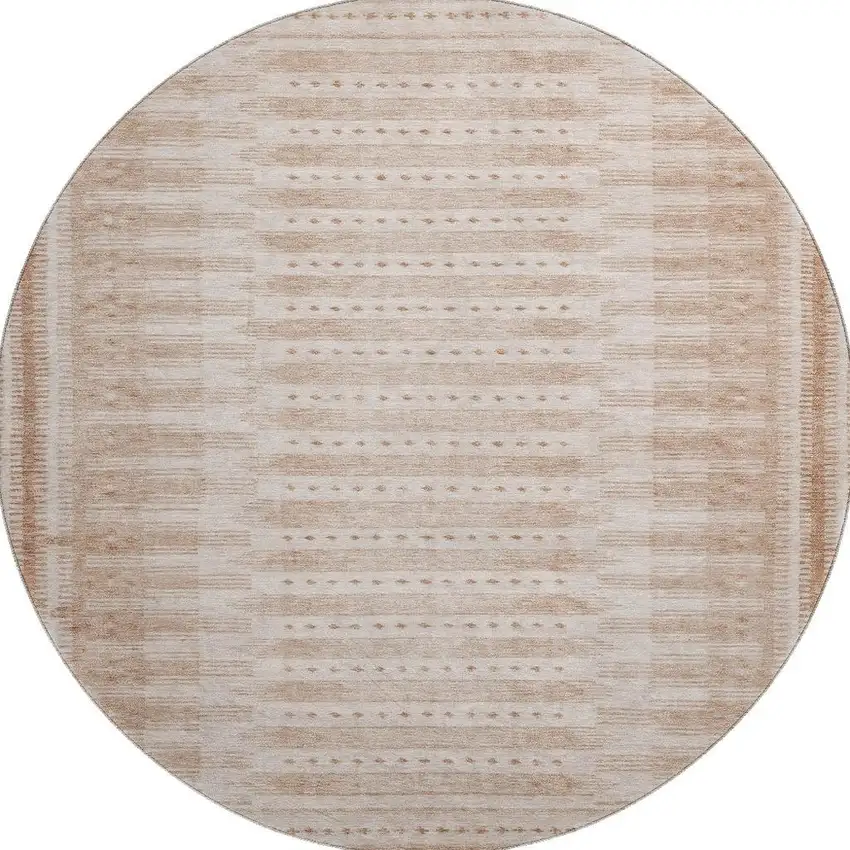 8' Salmon And Beige Geometric Washable Round Rug With UV Protection Photo 4