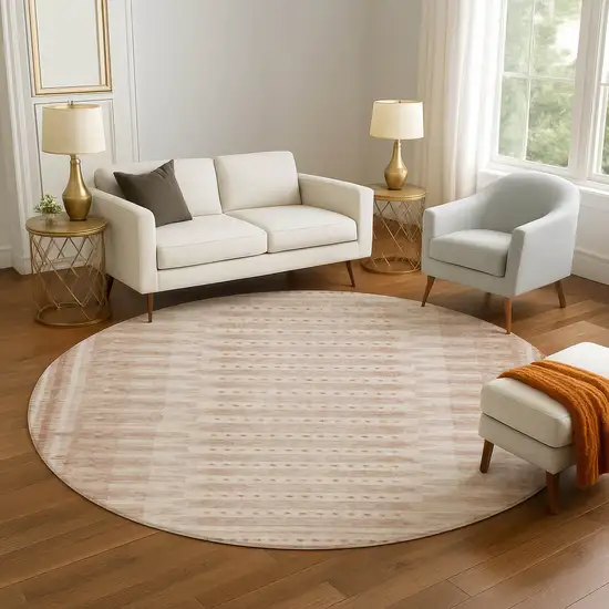 8' Salmon And Beige Geometric Washable Round Rug With UV Protection Photo 5