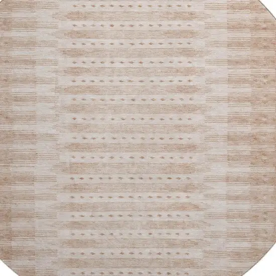 8' Salmon And Beige Geometric Washable Round Rug With UV Protection Photo 3