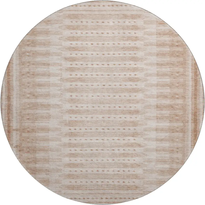 8' Salmon And Beige Geometric Washable Round Rug With UV Protection Photo 1