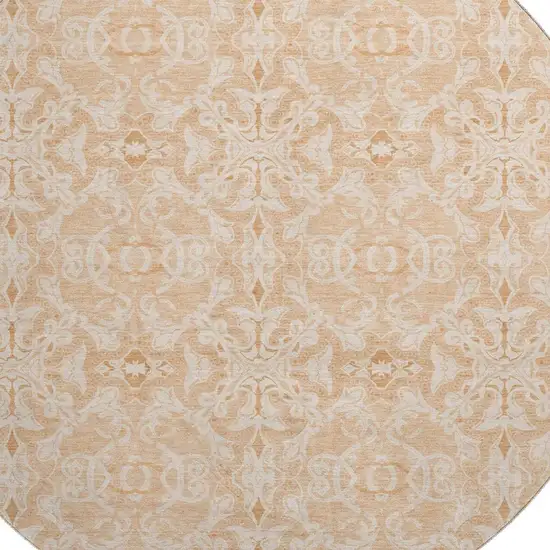 8' Salmon And Beige Medallion Washable Round Rug With UV Protection Photo 3