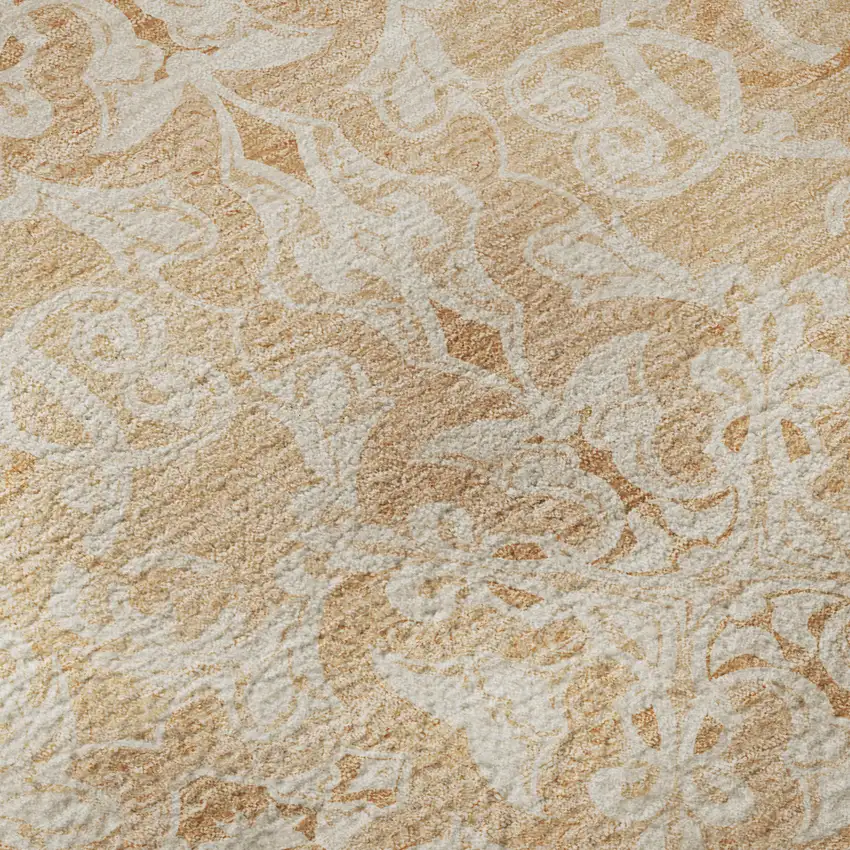 8' Salmon And Beige Medallion Washable Round Rug With UV Protection Photo 9