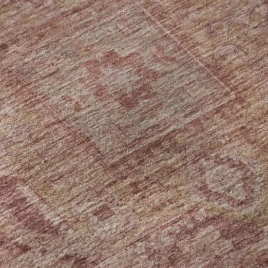 8' Salmon And Beige Oriental Washable Round Rug With UV Protection Photo 8