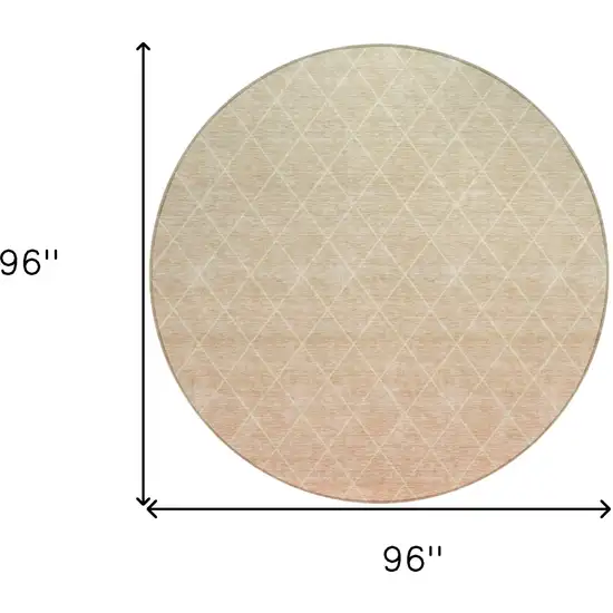 8' Salmon And Beige Round Geometric Washable Indoor Outdoor Area Rug Photo 3