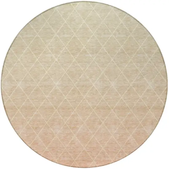 8' Salmon And Beige Round Geometric Washable Indoor Outdoor Area Rug Photo 5