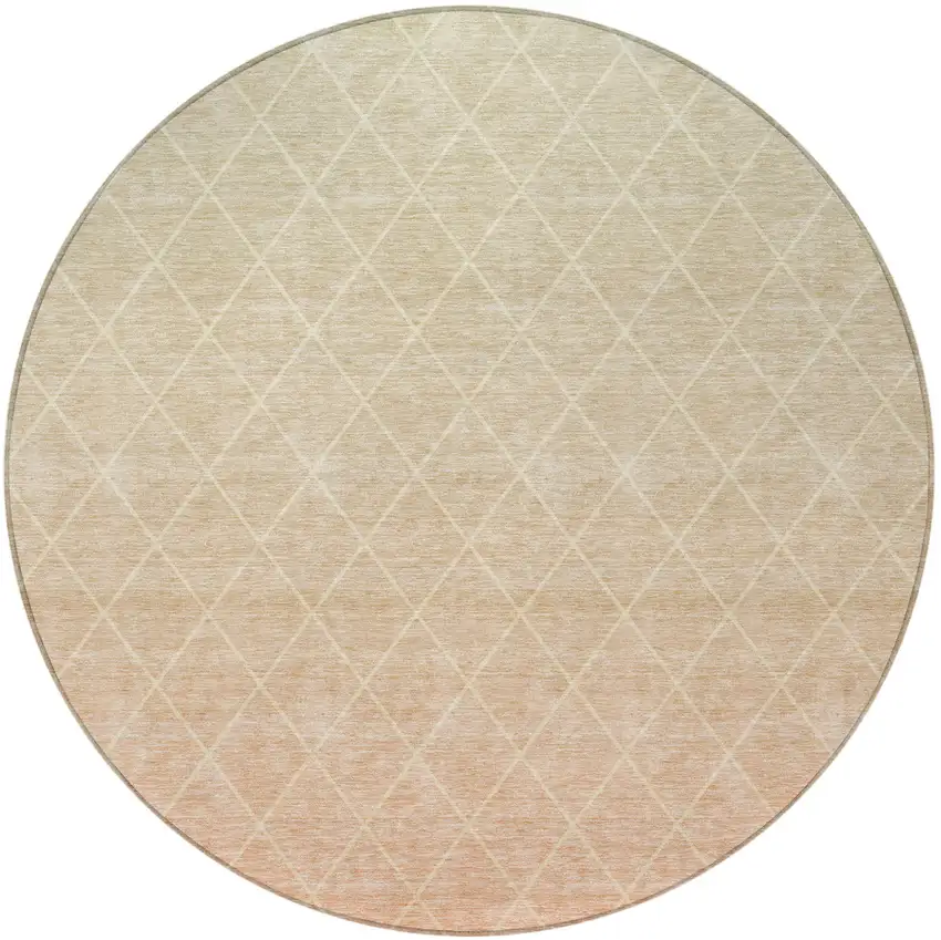 8' Salmon And Beige Round Geometric Washable Indoor Outdoor Area Rug Photo 5