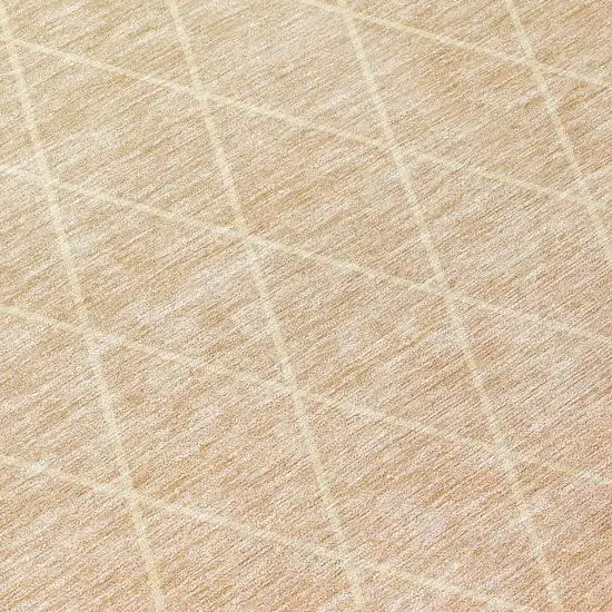 8' Salmon And Beige Round Geometric Washable Indoor Outdoor Area Rug Photo 8