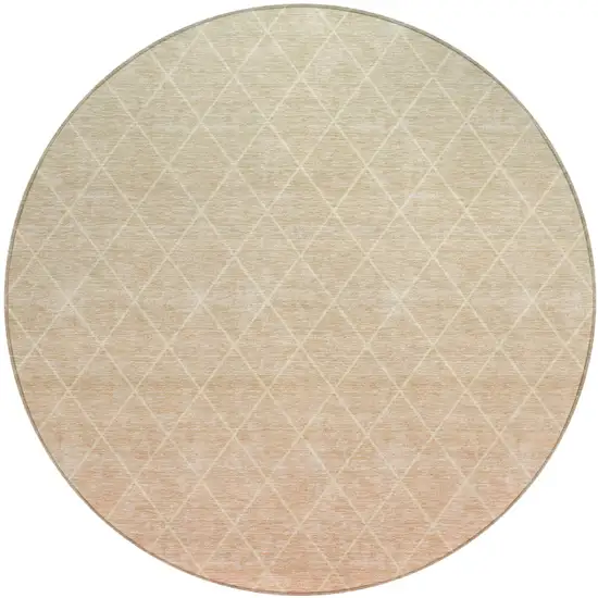 8' Salmon And Beige Round Geometric Washable Indoor Outdoor Area Rug Photo 2