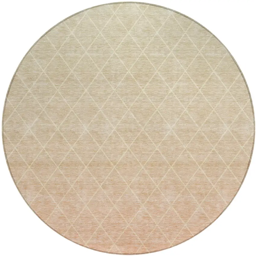 8' Salmon And Beige Round Geometric Washable Indoor Outdoor Area Rug Photo 2