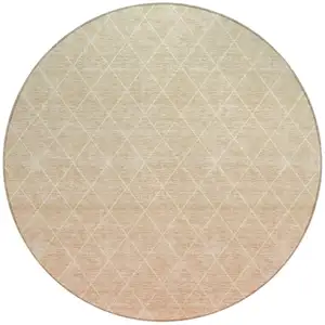 Photo of 8' Salmon And Beige Round Geometric Washable Indoor Outdoor Area Rug