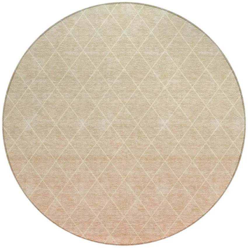 8' Salmon And Beige Round Geometric Washable Indoor Outdoor Area Rug Photo 4