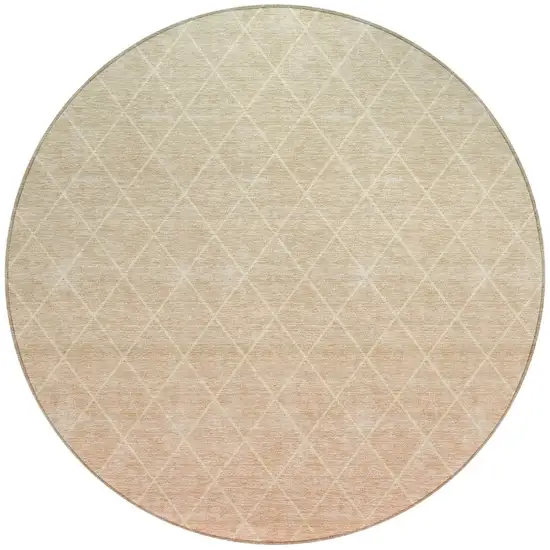 8' Salmon And Beige Round Geometric Washable Indoor Outdoor Area Rug Photo 4