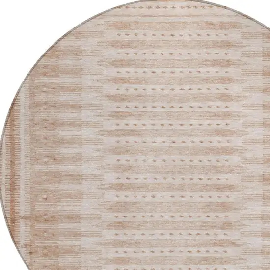 8' Salmon And Beige Round Geometric Washable Indoor Outdoor Area Rug Photo 4