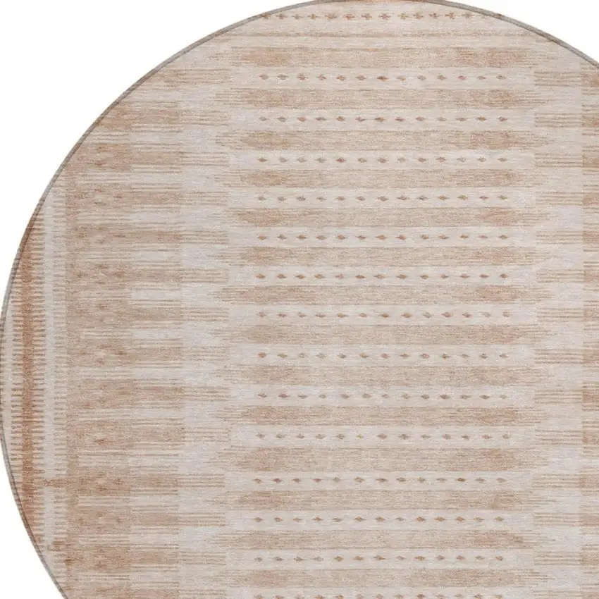 8' Salmon And Beige Round Geometric Washable Indoor Outdoor Area Rug Photo 4