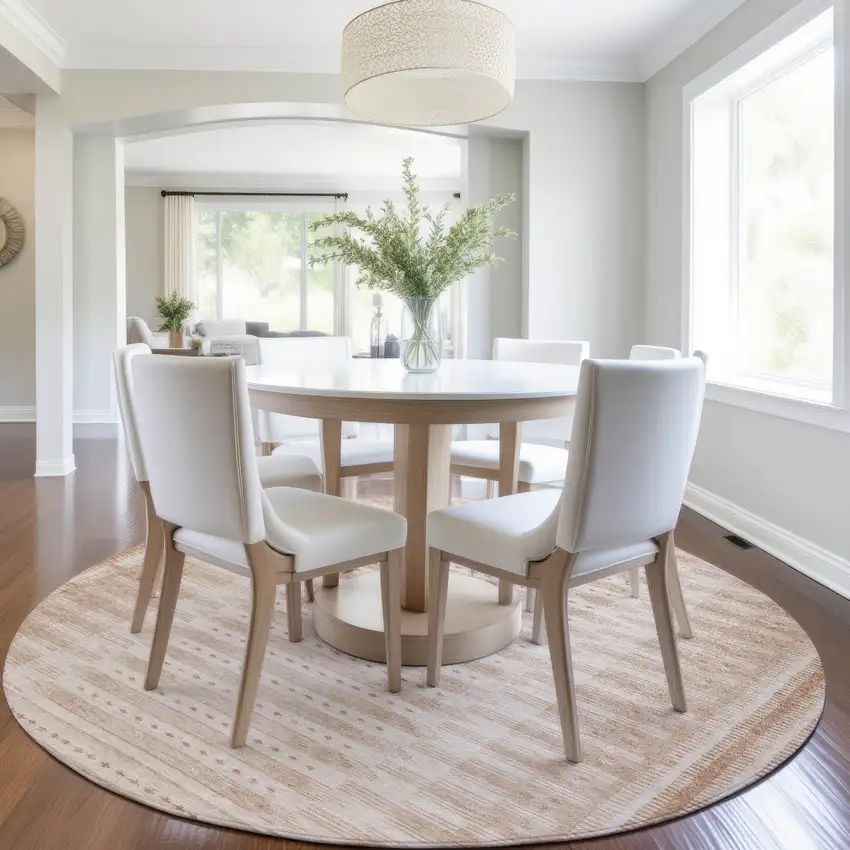 8' Salmon And Beige Round Geometric Washable Indoor Outdoor Area Rug Photo 7