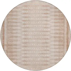 Photo of 8' Salmon And Beige Round Geometric Washable Indoor Outdoor Area Rug