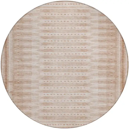 8' Salmon And Beige Round Geometric Washable Indoor Outdoor Area Rug Photo 1