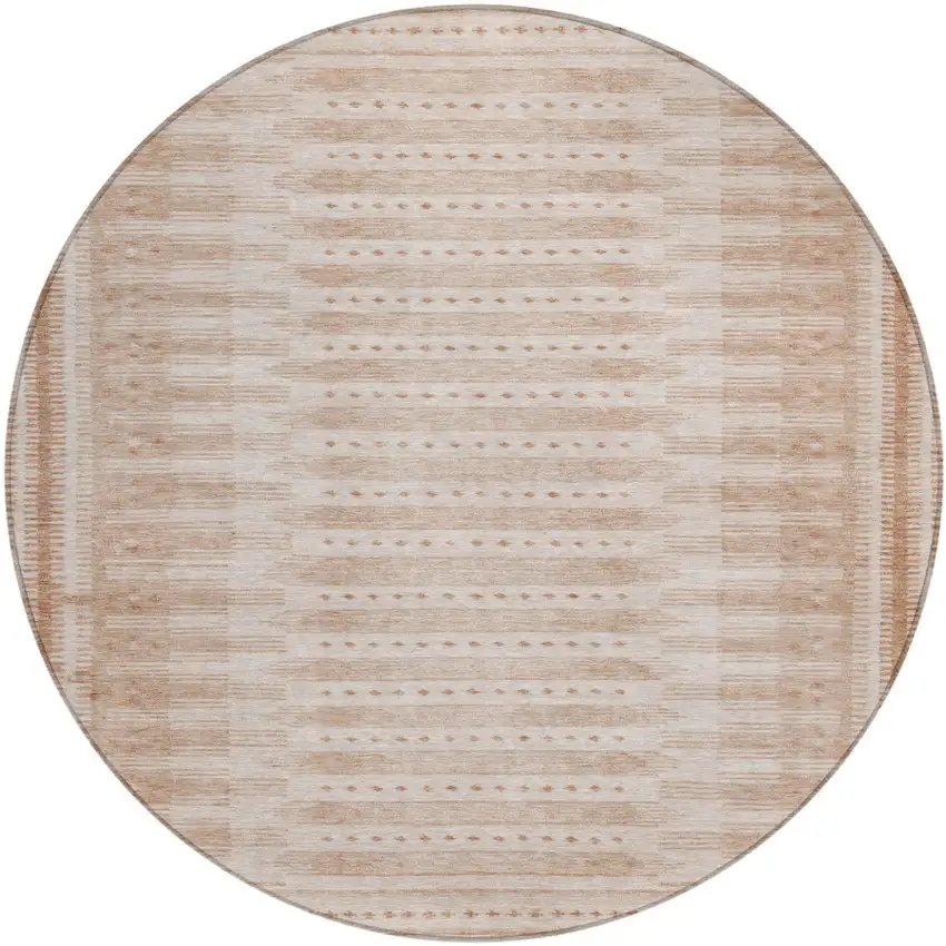 8' Salmon And Beige Round Geometric Washable Indoor Outdoor Area Rug Photo 1