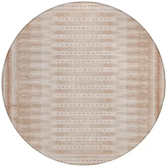 8' Salmon And Beige Round Geometric Washable Indoor Outdoor Area Rug Photo 3