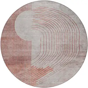 Photo of 8' Salmon And Beige Round Geometric Washable Indoor Outdoor Area Rug