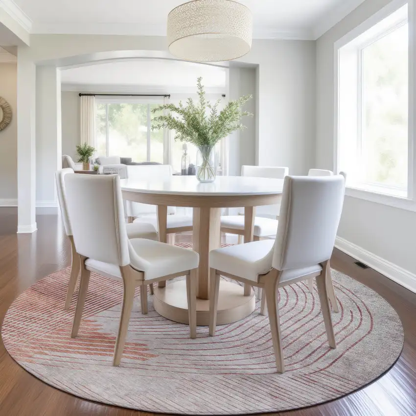 8' Salmon And Beige Round Geometric Washable Indoor Outdoor Area Rug Photo 6