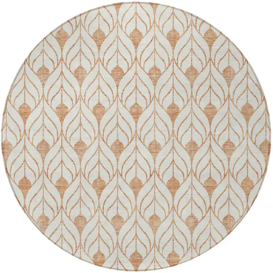 8' Salmon And Beige Round Geometric Washable Indoor Outdoor Area Rug Photo 5