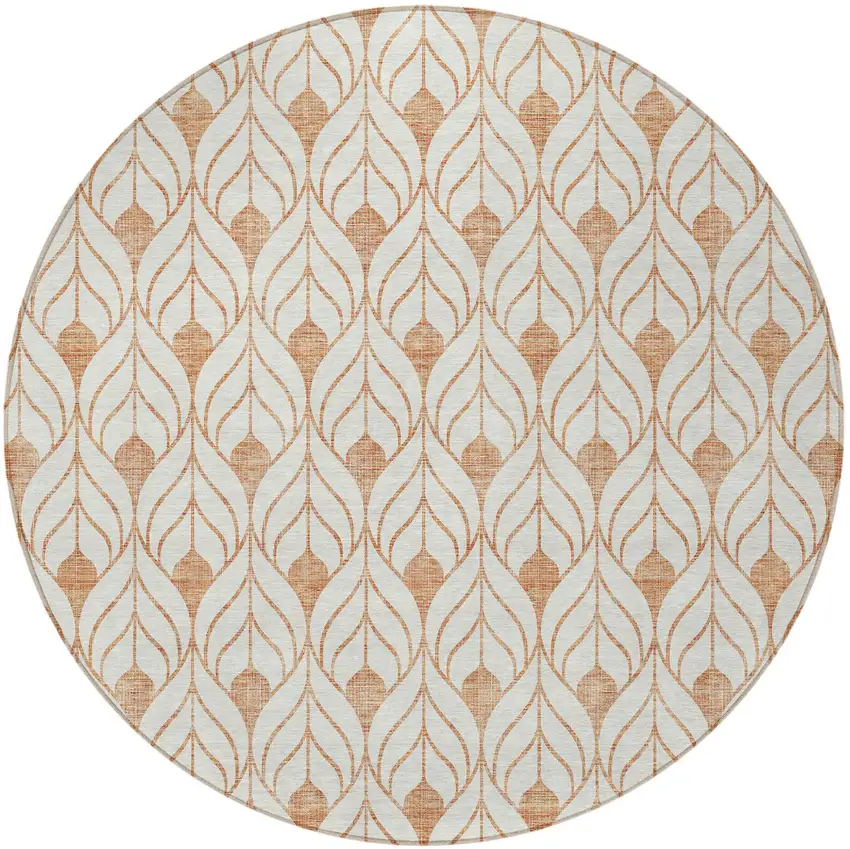 8' Salmon And Beige Round Geometric Washable Indoor Outdoor Area Rug Photo 5