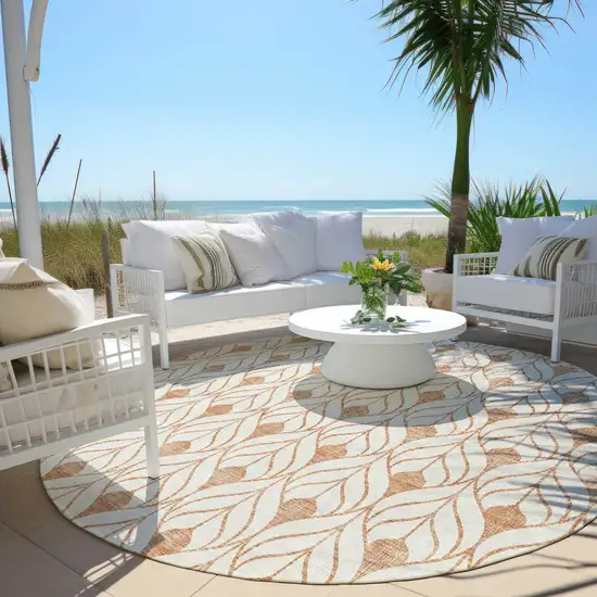 8' Salmon And Beige Round Geometric Washable Indoor Outdoor Area Rug Photo 6