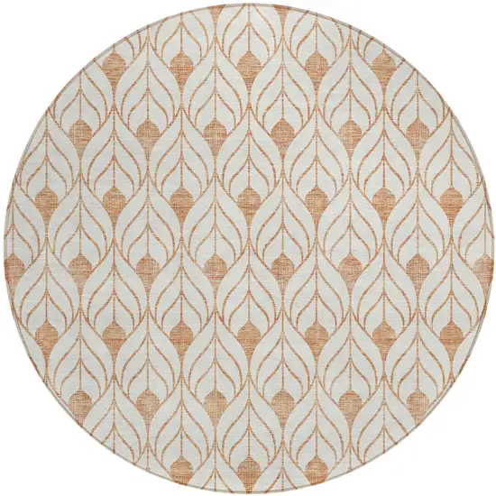 8' Salmon And Beige Round Geometric Washable Indoor Outdoor Area Rug Photo 2