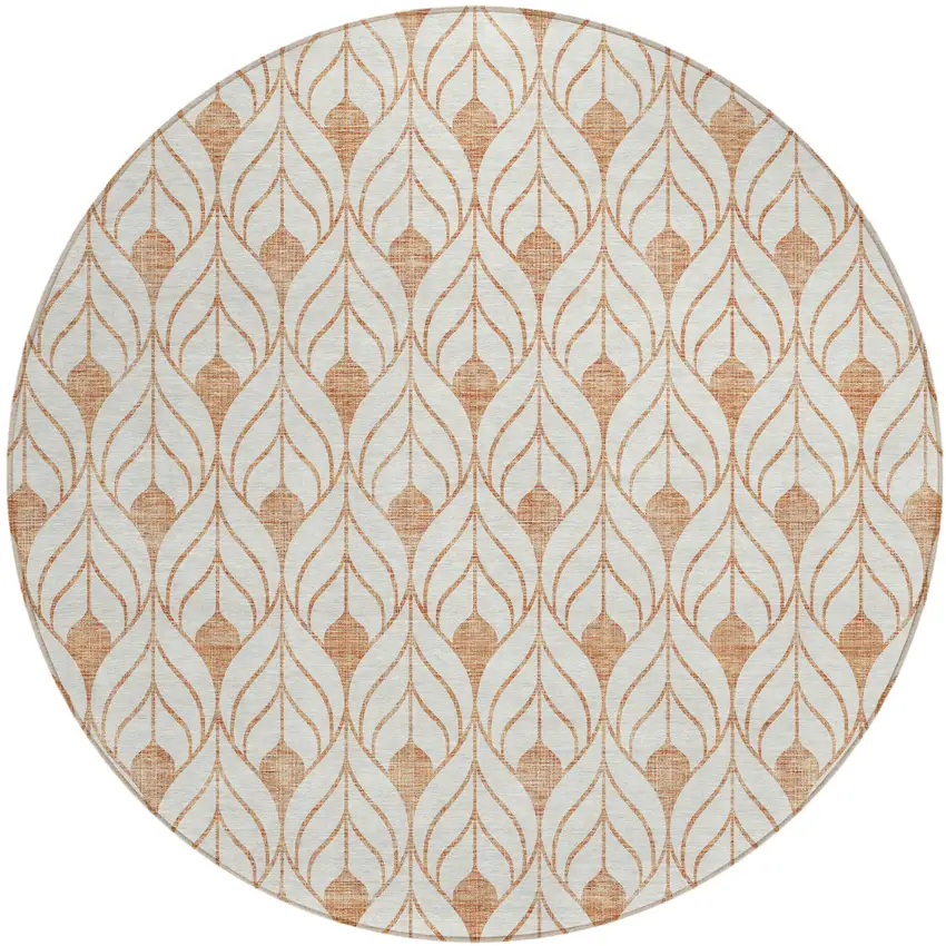 8' Salmon And Beige Round Geometric Washable Indoor Outdoor Area Rug Photo 2