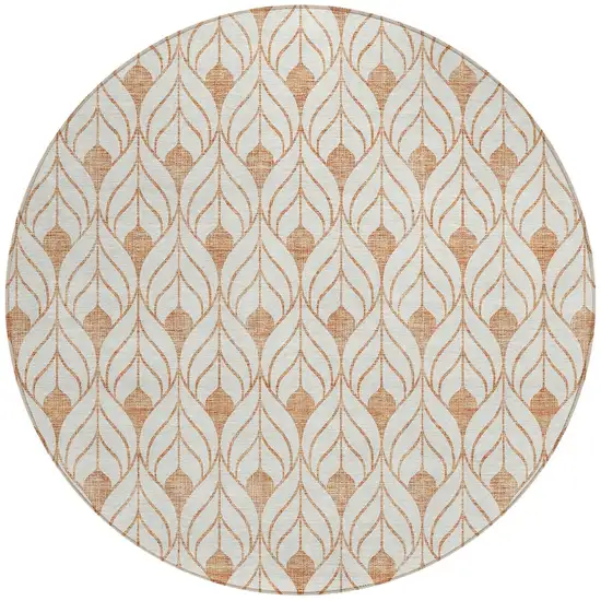 8' Salmon And Beige Round Geometric Washable Indoor Outdoor Area Rug Photo 4