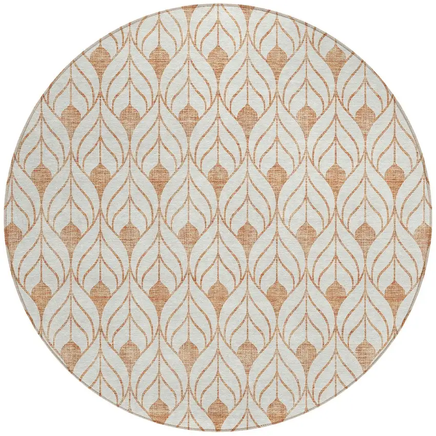 8' Salmon And Beige Round Geometric Washable Indoor Outdoor Area Rug Photo 4