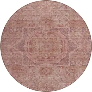Photo of 8' Salmon And Beige Round Medallion Washable Indoor Outdoor Area Rug