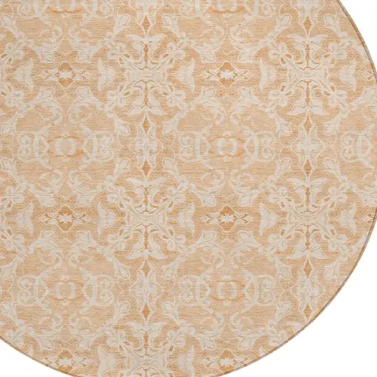 8' Salmon And Beige Round Medallion Washable Indoor Outdoor Area Rug Photo 4