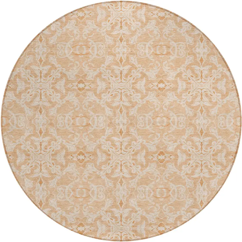8' Salmon And Beige Round Medallion Washable Indoor Outdoor Area Rug Photo 2