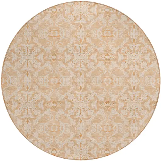 8' Salmon And Beige Round Medallion Washable Indoor Outdoor Area Rug Photo 2