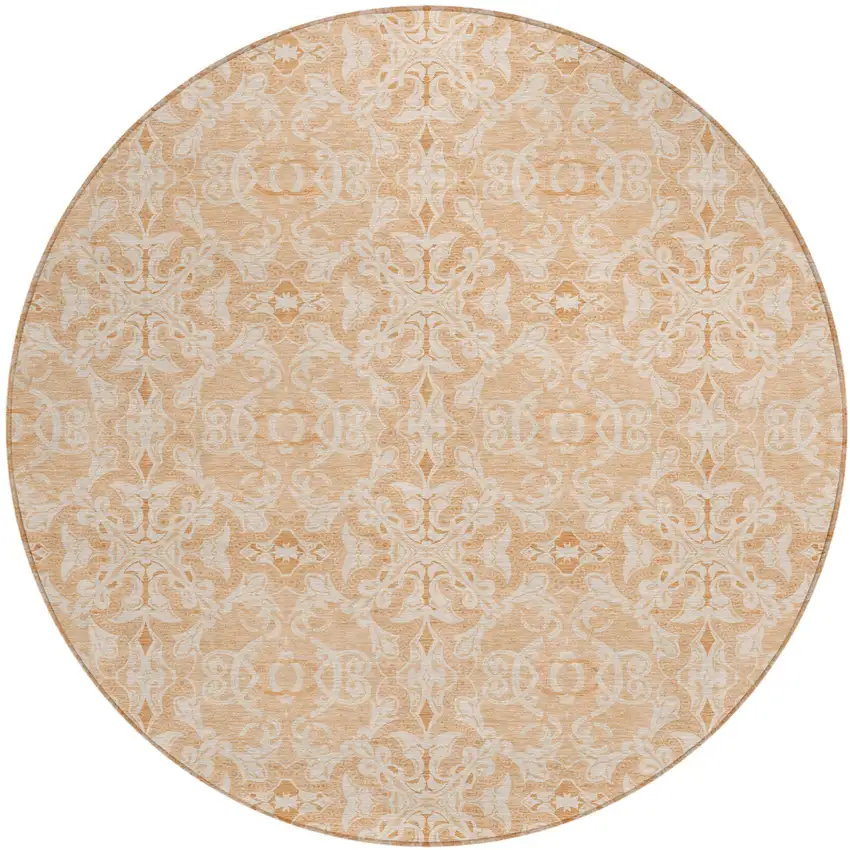 8' Salmon And Beige Round Medallion Washable Indoor Outdoor Area Rug Photo 2